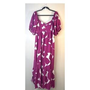 Nine West Women's Size XXL Maxi Babydoll Dress Lined Pink Floral Spring Easter